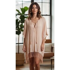 Easel Tassel hem Cocoon sleeve Mini dress Light Peach Size S